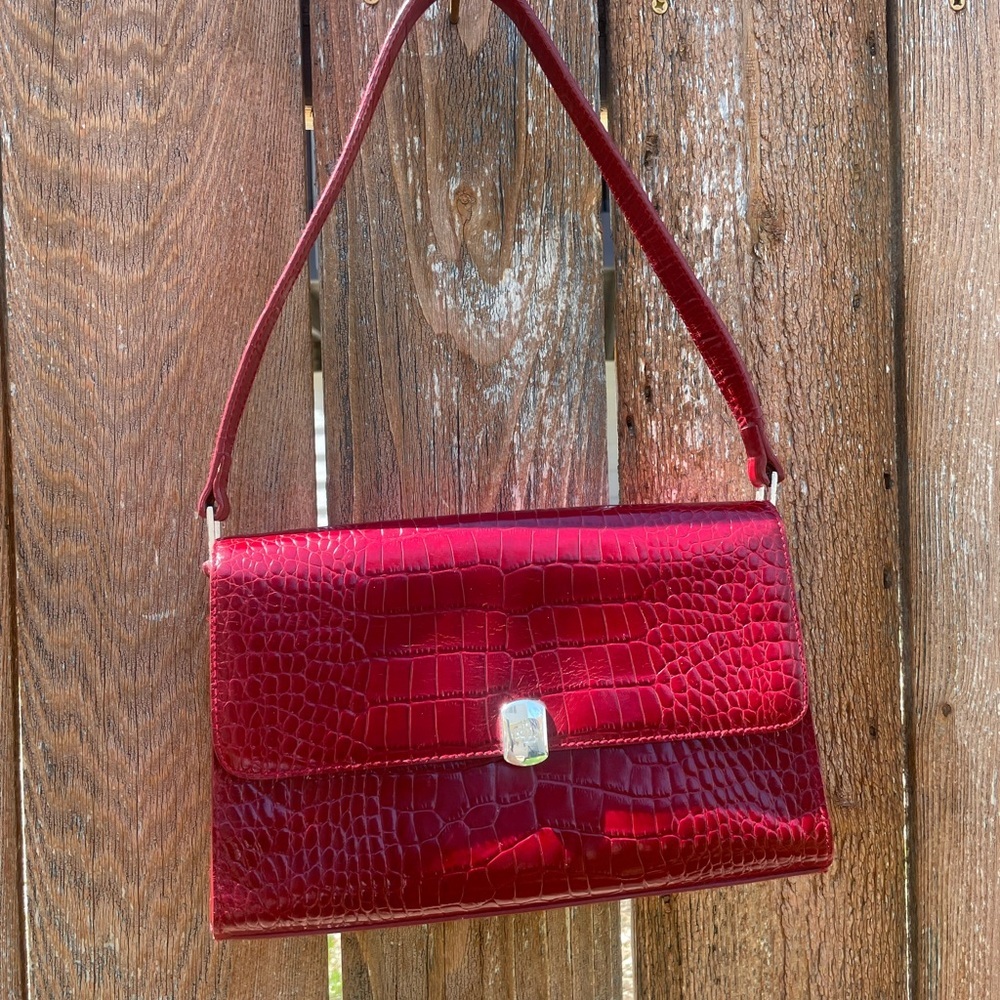 RALPH LAUREN Women’s Red Crocodile Pattern Shoulder Bag Vintage - Picture 16 of 16